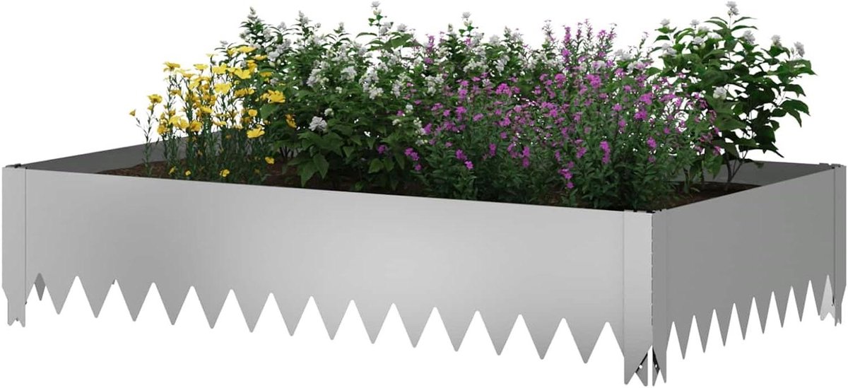 Gazonrand Set - Tuinrand Afscheiding - Tuin Ontwerpen - Weerbestendig Staal - 4 Stuks 100cm - Zilverkleurig