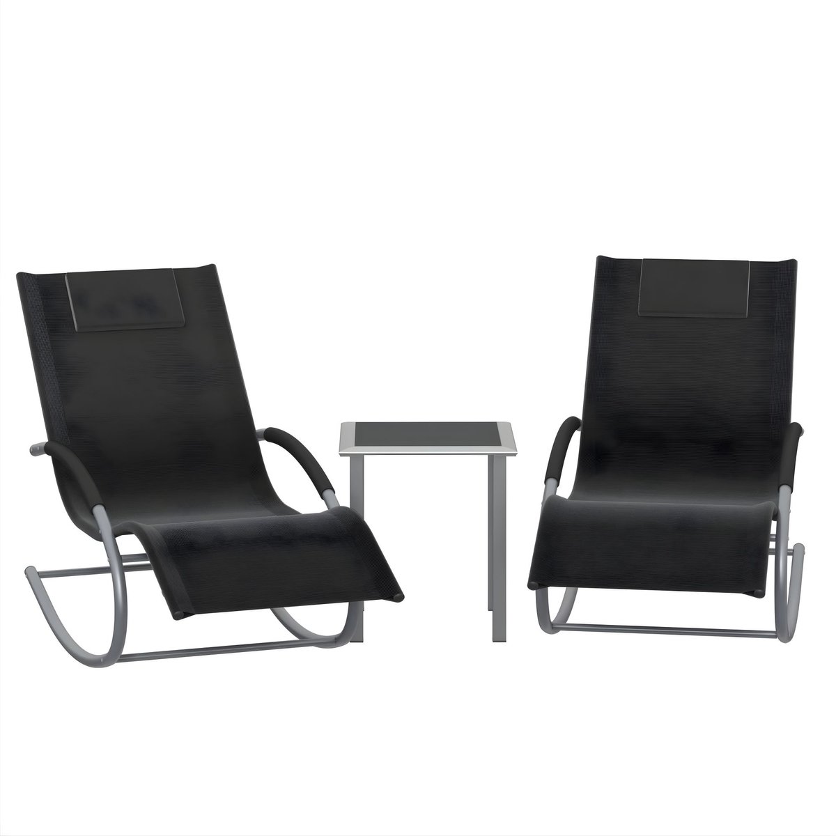 Tuinmeubel Set - 3-Delige Set met 2 Schommelstoelen en Bijzettafel - Zwart