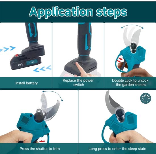 Velori Elektrische Snoeischaar - Draadloze Accu Snoeischaar - Borstelloze Takkensnoeier - SK5 Snoeischaar - 30 mm Snijcapaciteit - Compatibel met Makita 18V Accu — afbeelding 5