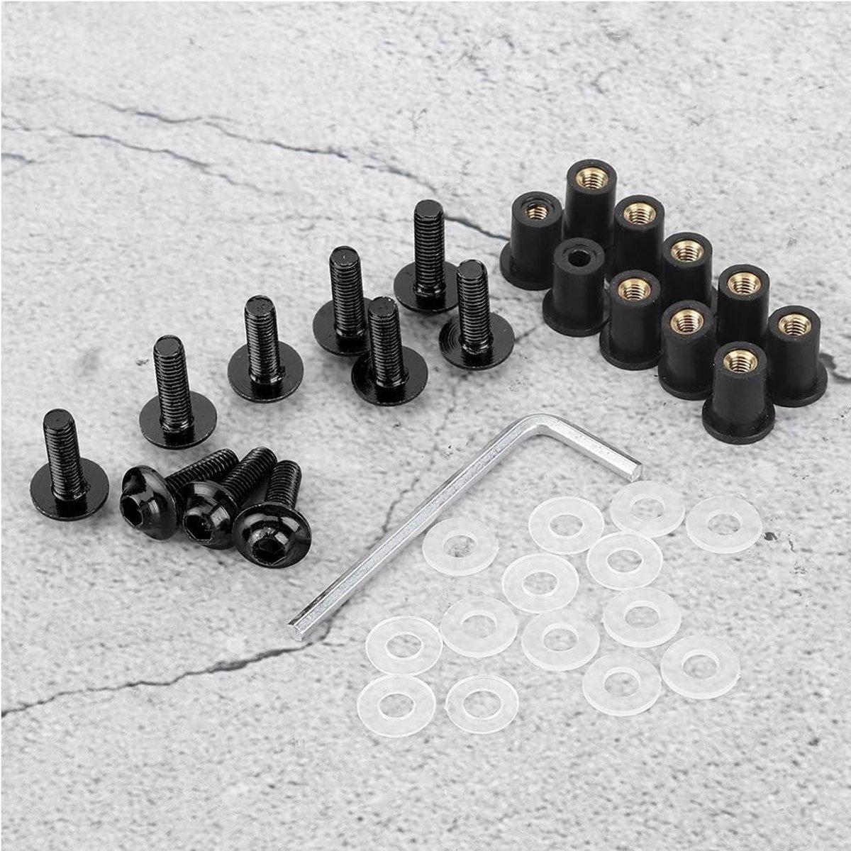 Motorcycle Windshield Montage Kit met Studs, Schroeven, Moeren en Ringen - 10 Stuks Universeel Zwart voor Motorbehuizing