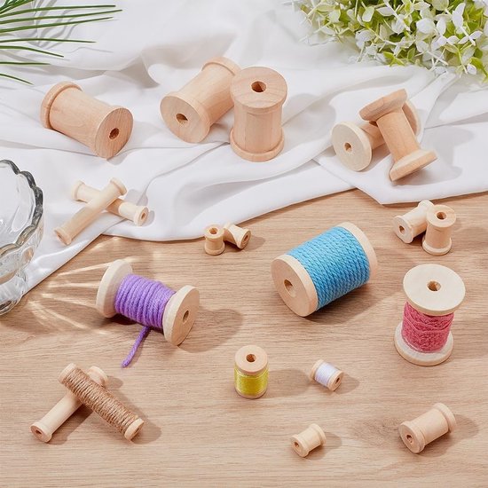 20 Stuks Houten Spoelen voor Creatief Gebruik, Ongemalede Draadspoelen van 1.6 tot 5 cm voor Borduren en Naaiwerk van Merkloos — afbeelding 3