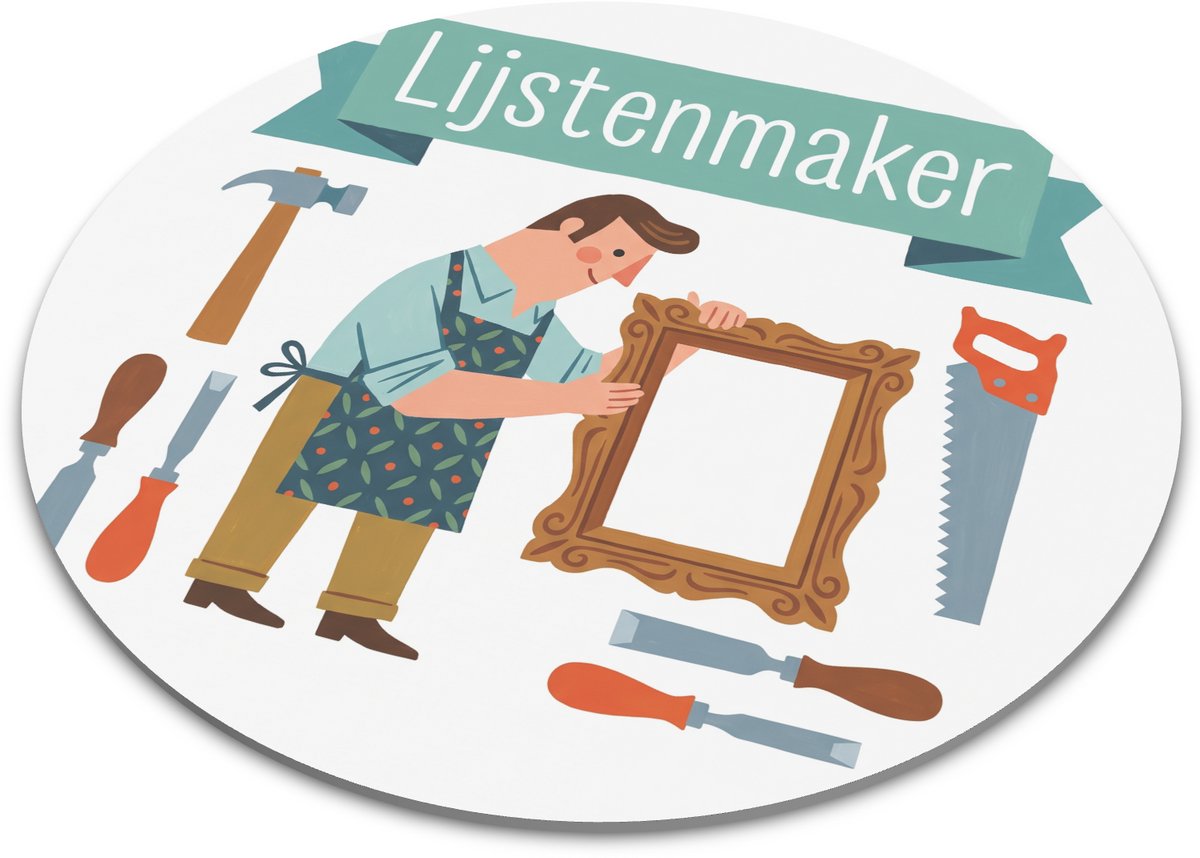 Ronde muismat Lijstenmaker Retro mid-century stijl illustratie Kantoor en bureau decoratie Cadeau voor ambacht en vakman