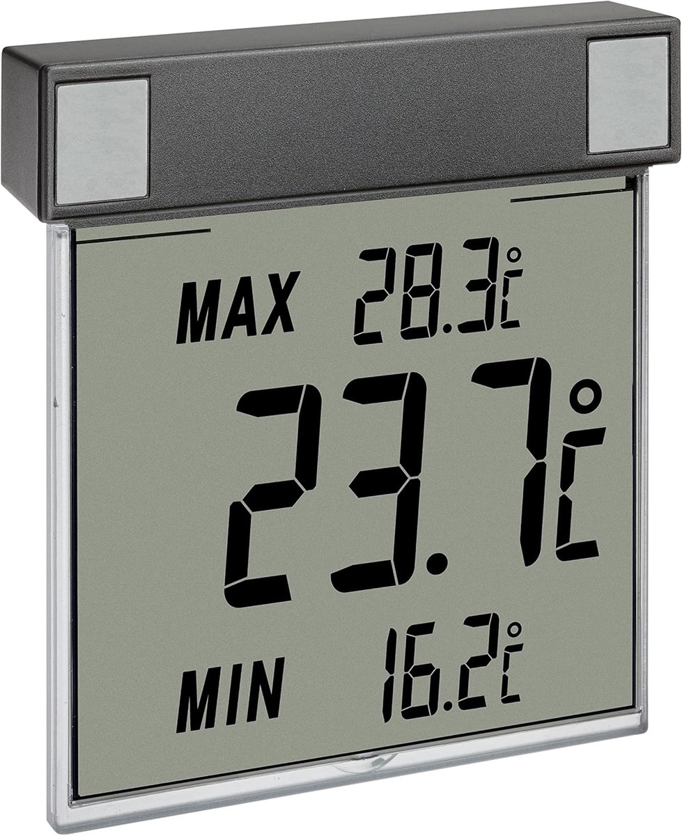 Thijox - Digitale Vensterthermometer Buitentemperatuur Aflezen, Eenvoudige Montage, Antraciet, Voor Binnen en Buiten, Licht en Elegant Ontwerp, Voor T