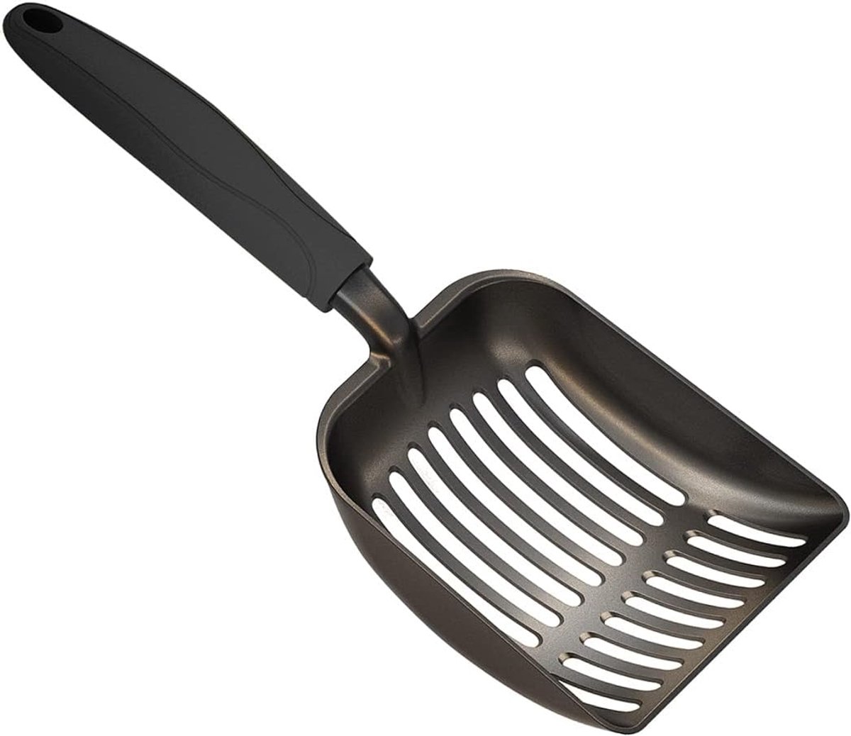Thijox - Kattenstrooischep met anti-aanbaklaag, diepe greep, aluminiumlegering, gecoate zwarte behuizing, ideaal voor kitten en kattenbak, stevige en