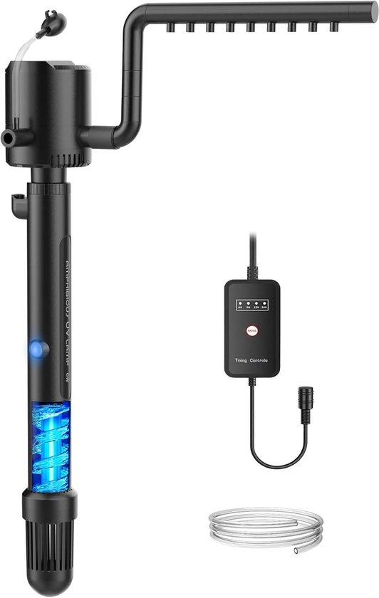 SnelShoppen - 5-in-1 Aquarium Binnenfilter met UVC Sterilisator, 500 l/u, Timer, Beluchting en Regendouche voor 60-150 Liter Aquaria