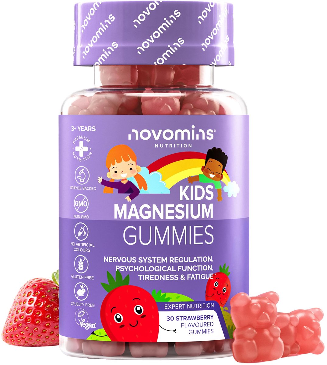 Novomins Magnesium Kind Gummies - 546 mg - 30 Gummies - Aardbei