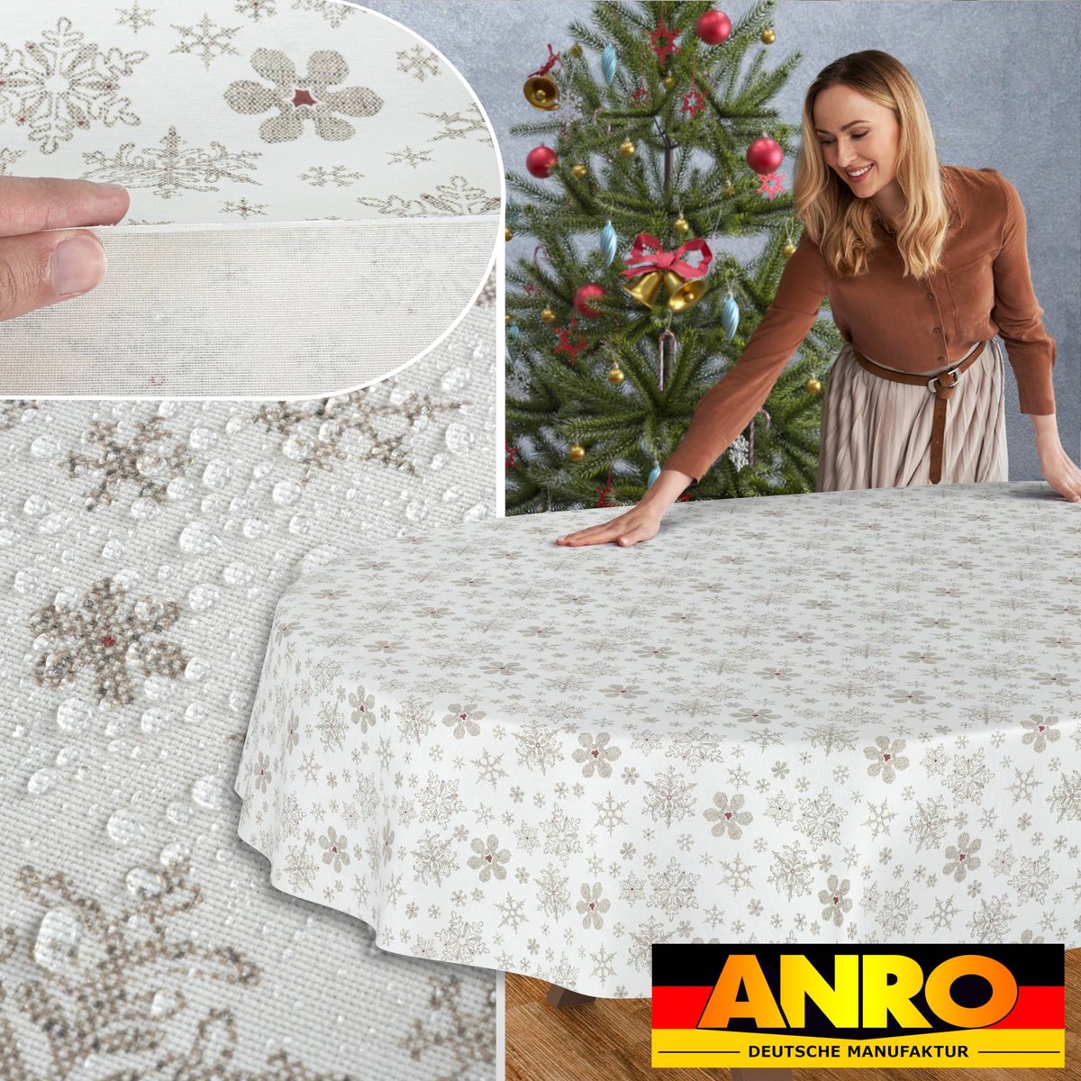 ANRO Tafelkleed Sneeuwvlokken Meerkleurig Ovaal 220x140cm Rechte rand Afwasbaar Waterafstotend