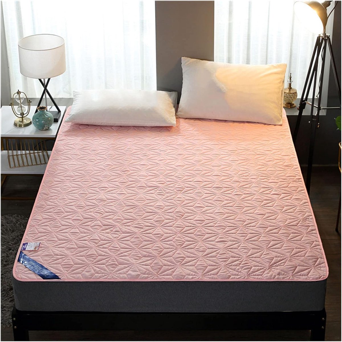 Thijox - Matrashoes Microvezel Zacht Ademend Gewatteerde Matrasbeschermer 4 Hoekbanden Verwijderbare Topdekmatras Lightpink 180x220cm - Comfortabele M