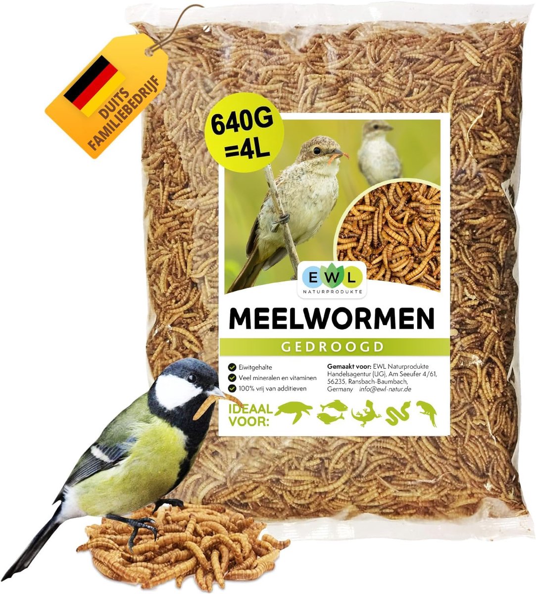 Thijox - Gedroogde Meelwormen 640 g (4 L) - Insectensnack voor Vogels, Vissen, Schildpadden, Knaagdieren, Egels en Reptielen - Hoogwaardige Natuurprod