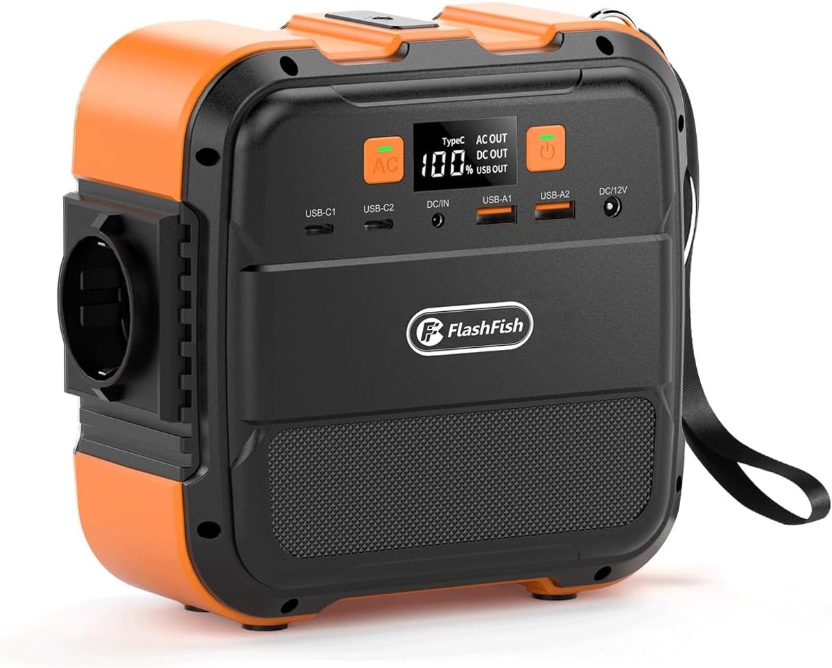 SnelShoppen - Portable Solar Generator 98Wh 120W met 230V AC, USB, Type C, LED Licht - Ideaal voor Camping, Reizen, Stroomuitval, Mobiele Powerbank