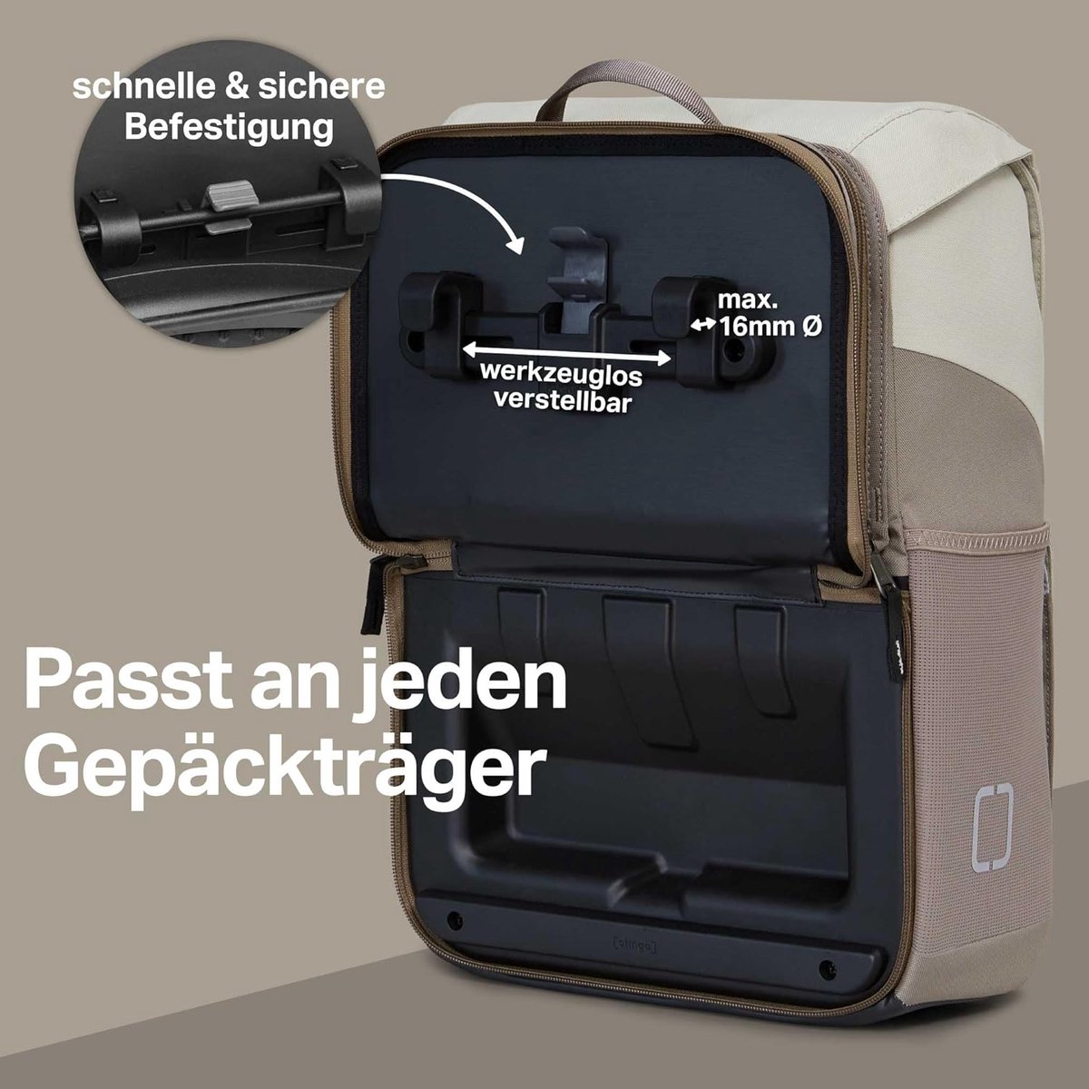 SnelShoppen - Flip Move Fiets Tas Rugzak [16L Capaciteit] voor Fietspendels, Waterdichte Fiets Rugzak met Snelle Conversie in 7 Sec, Lichtgrijs, Ideaa