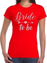Bride to be Cupido zilver glitter tekst t-shirt rood dames - dames shirt Bride to be- Vrijgezellenfeest kleding M