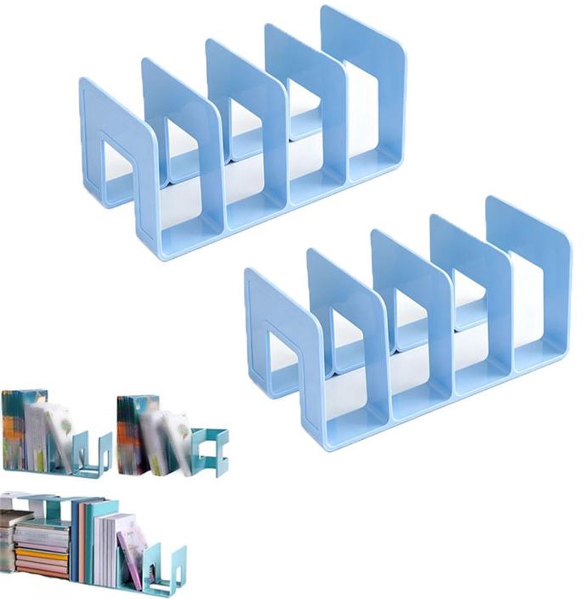 KZQ 2 boekenplanken - Acryl boekenplanken - Bureau-organizer - 4-vaks plastic verborgen boekenplank - 26×12×10,5 cm - Blauw