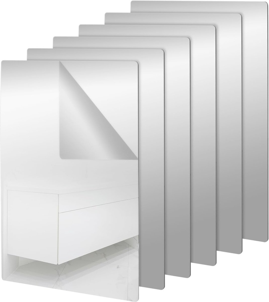 Zelfklevende Acryl Spiegel 20 x 30 cm - Frameloze Wandspiegel voor Woonkamer, Slaapkamer en Gym - Set van 6 Flexibele Spiegels voor Decoratie en Ruimtevergroting