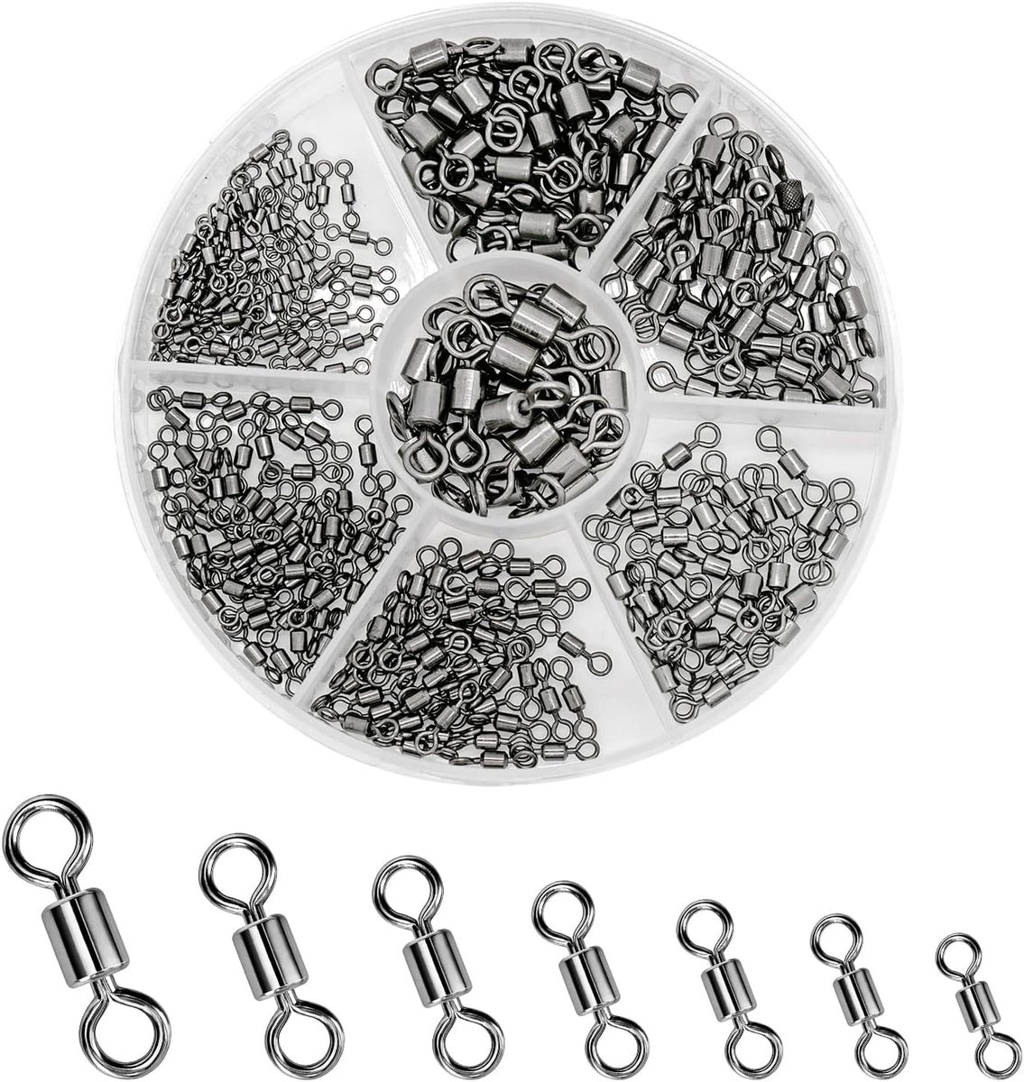 260-delige set barrel vis swivels, diverse maten voor karpervissen, rolverbindingen en snaps voor zeevissen en kunstaas