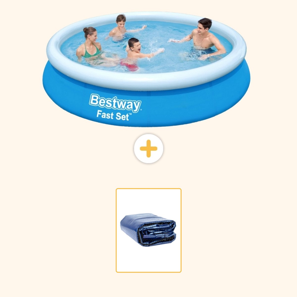 Bestway Rond Opblaasbaar Fast Set Zwembad - 366 x 76 cm - Blauw - Inclusief Solarzeil - 2-delig