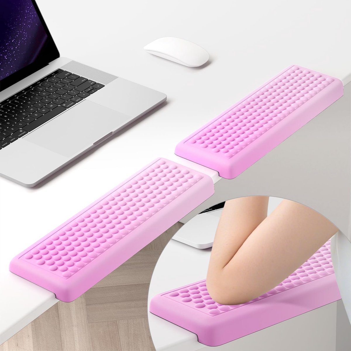 Ergonomische L-vormige bureau-elbow pad, 2-delige zachte memory foam, antislip rubberen basis, ondersteuning voor ellebogen, polssteun voor kantoor, thuis en gaming, roze