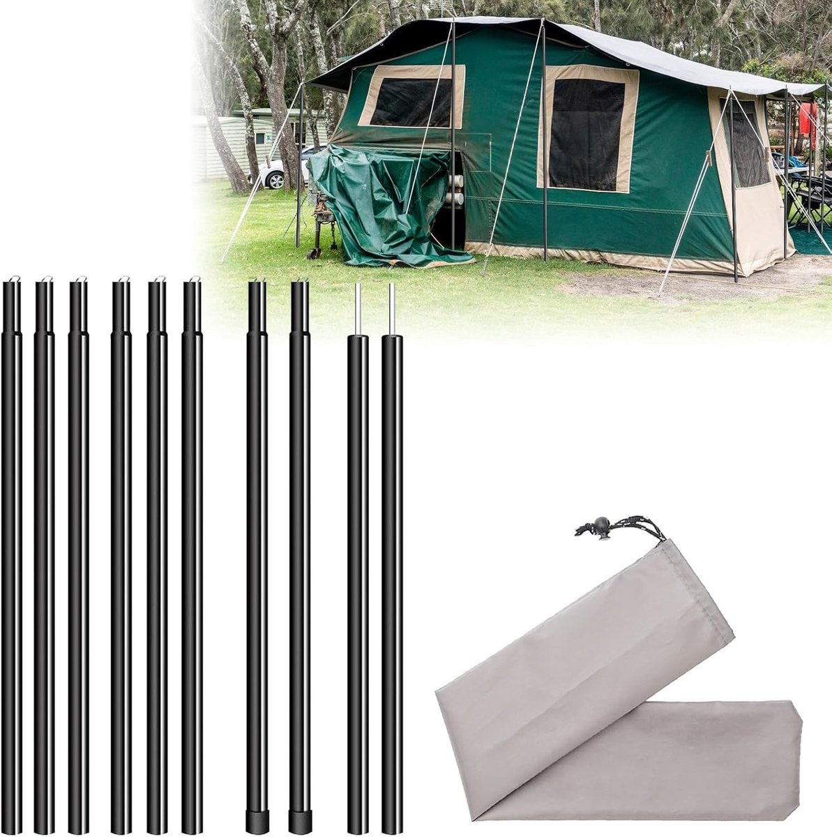 Set van 2 Uittrekbare Tentstokken voor Kamperen, Strand en Bergwandelen (43-200 cm) - Lichtgewicht en Duurzaam