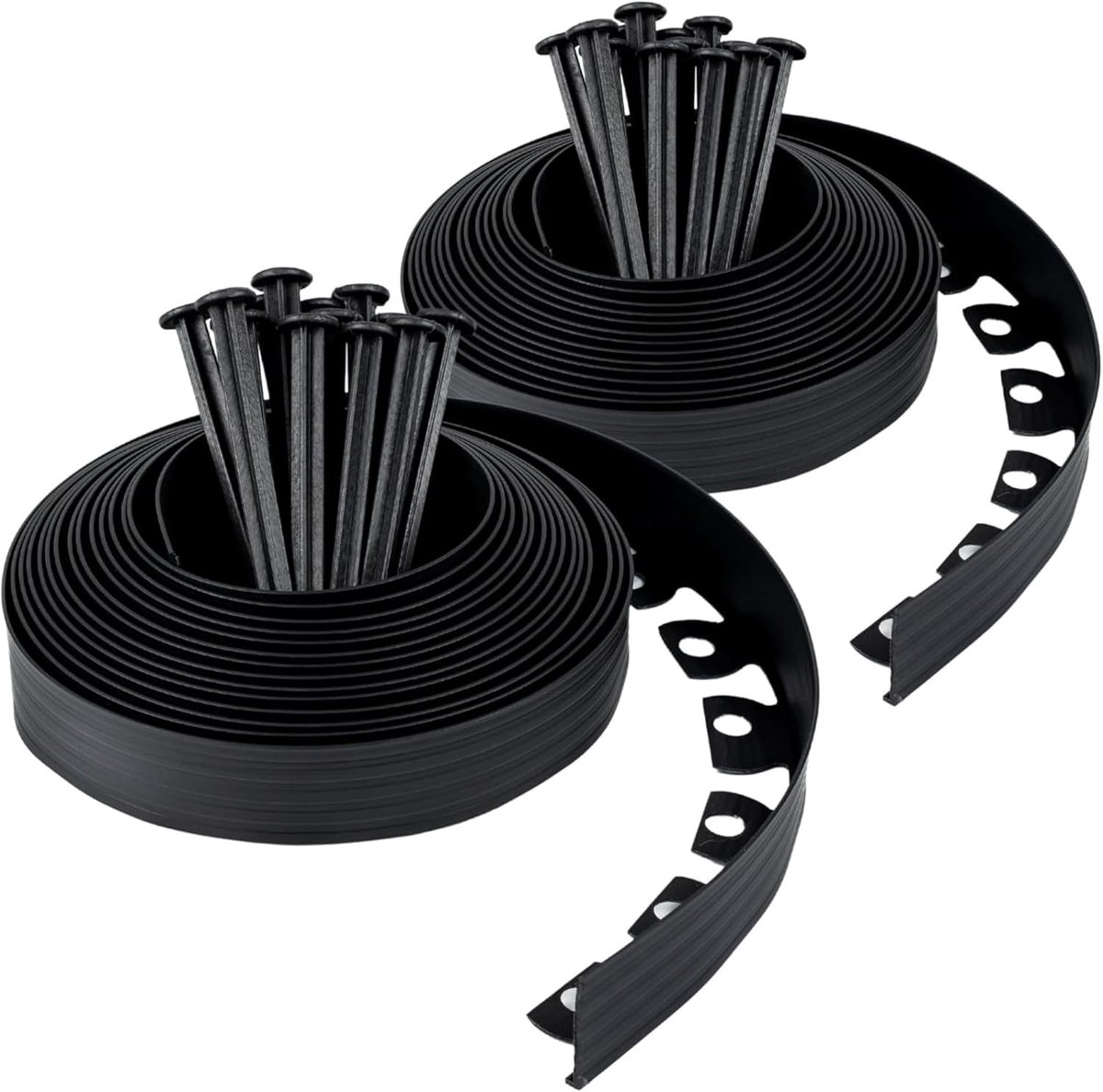 SnelShoppen - Flexibele Plastic Grensrand met 60 Spijkers (20m, Zwart) - Hoogte 50mm - Tuinrand zonder Graven - Eenvoudig te Installeren