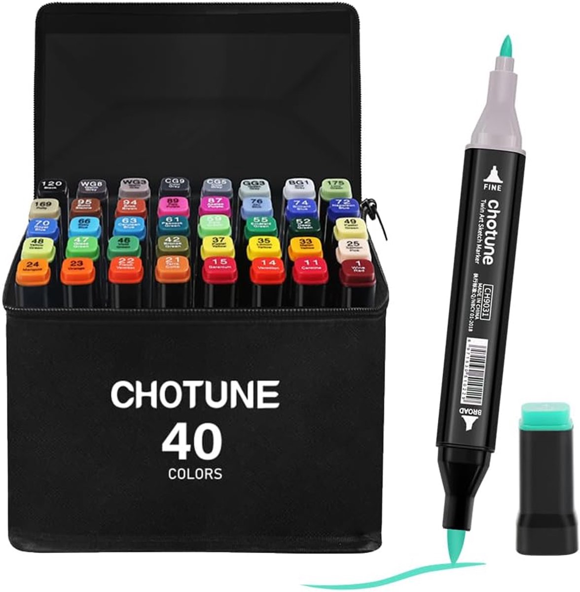 SnelShoppen - Alcohol Markers Set 40 Kleuren, Dubbeltip Fineliner & Borstelpunt, Ideaal voor Manga, Anime, Calligrafie met Opbergdoos & Draagtas, Snel