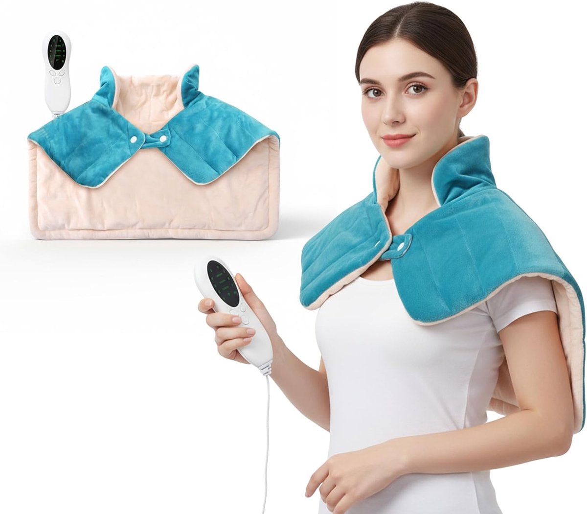 SnelShoppen - Elektrisch Nekverwarmingskussen - Warmtekussen voor Nek en Schouders - 10 Temperatuurniveaus - 3-Timer - Machinewasbaar - 1,1 kg - Blauw