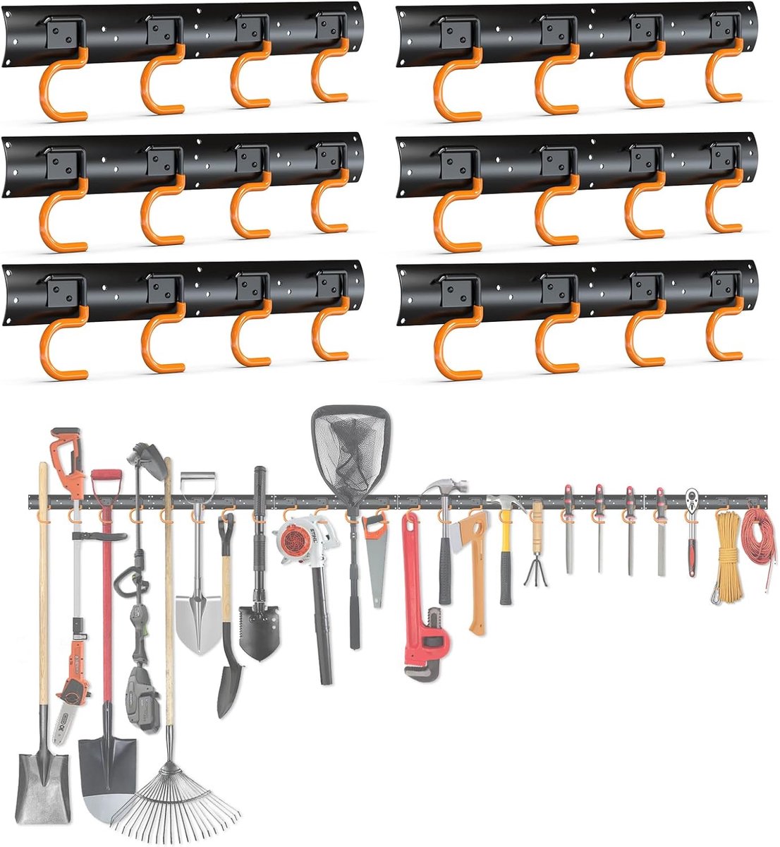 Thijox - 3-H Gereedschapshouder Tuin Wandmontage 6 x 42 cm - Stalen en PVC Tuingereedschaphouder - Antislip voor Opbergen Tuingereedschap, Garage Wand