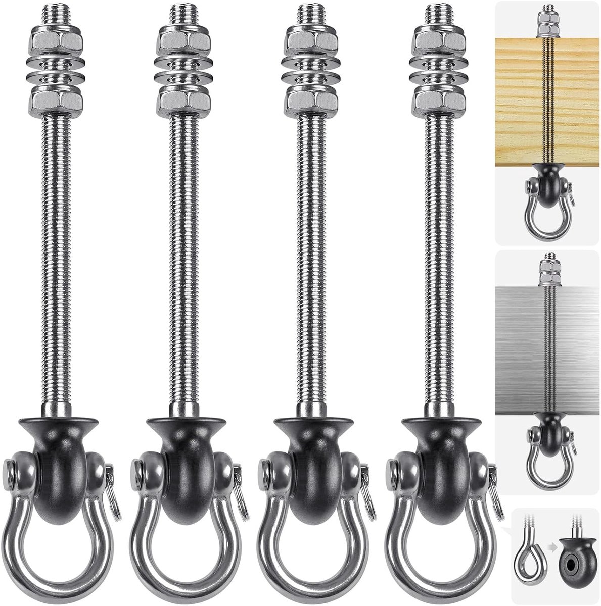 SnelShoppen - Set van 4 Permanente Antirust RVS 304 Swing Hangers, 1500 lbs Capaciteit, Voor Yoga Hangstoel, Speeltuin, Terras, Hout en Staal Beam, 18