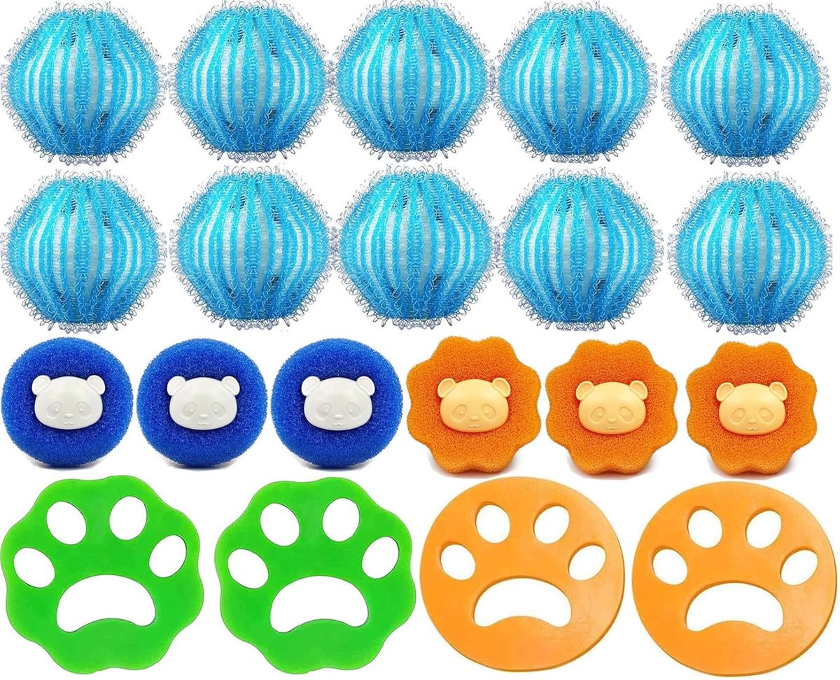 Thijox - 20 Stuks Haarvangers voor Wasmachine, Dierenhaarverwijderaar, Herbruikbare Wasballen, Silicone en PVC, Honden en Katten, Efficiënte Verwijder