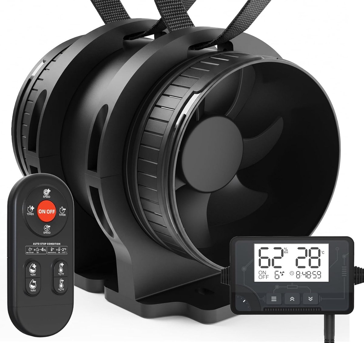 SnelShoppen - 100mm Ventilator voor Buizen/Duct/Uitlaat, Stille Ventilator met Afstandsbediening, Vochtigheid en Temperatuur Sensor, Timer, Oververhit
