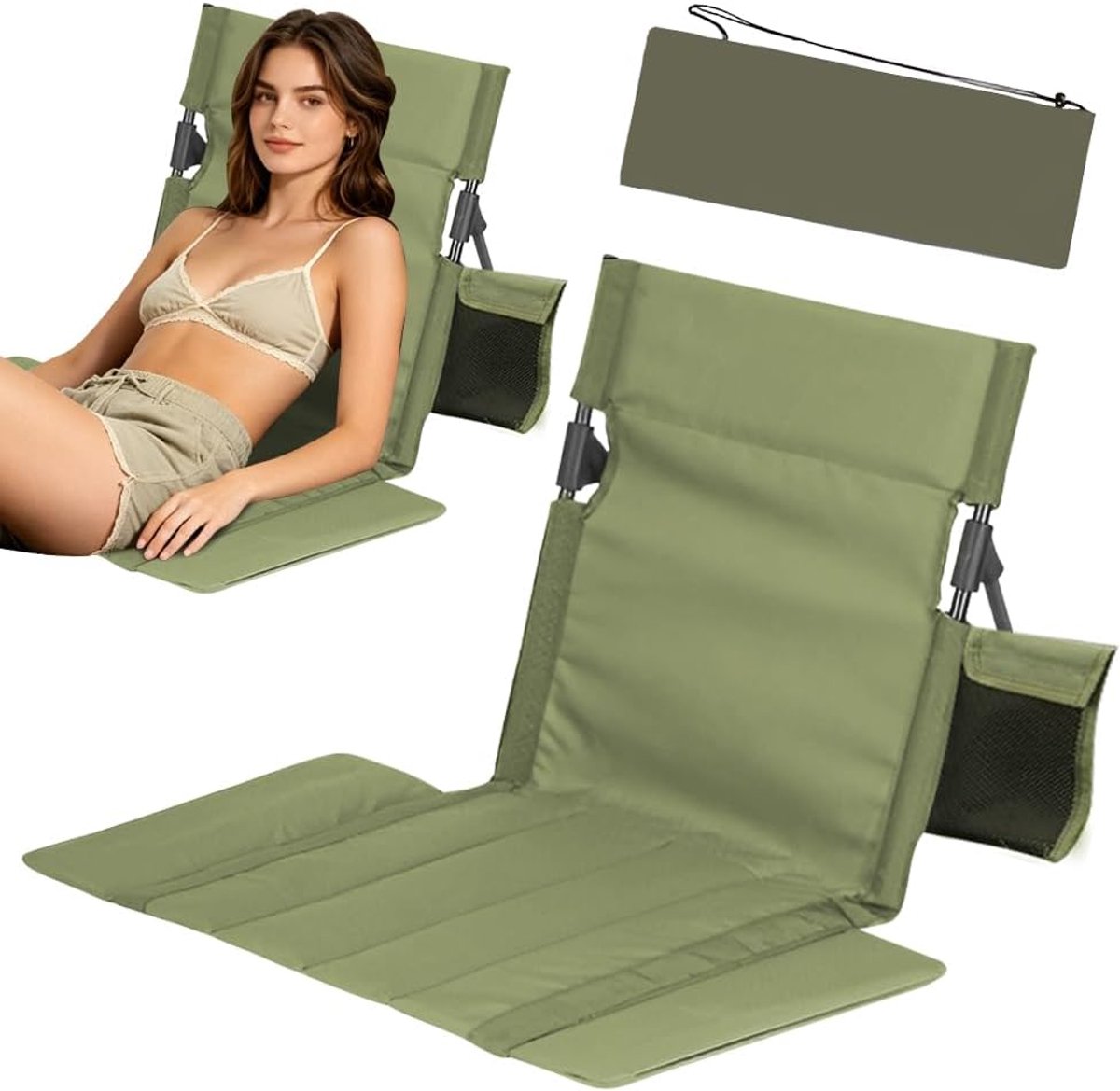 SnelShoppen - Opvouwbare Strandmat met Rugleuning en Draagtas, Comfortabele Strandstoel met Kussen, Ideaal voor Picknick en Tuin, Uitgebreid Design, 1