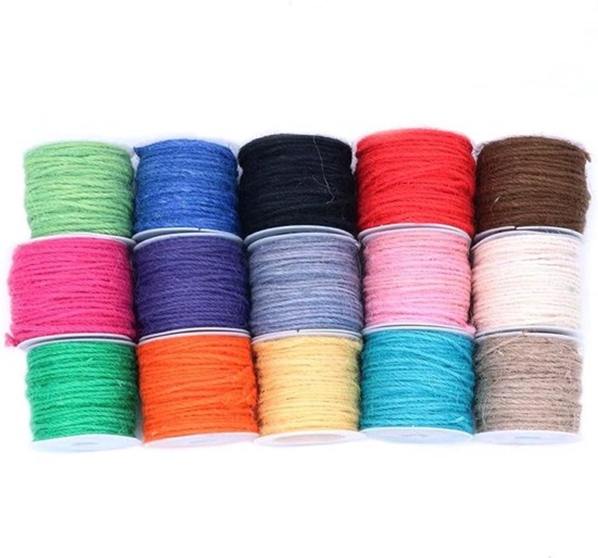 Gekleurde jute-touw - ambachtelijk verpakkingskoord - natuurlijke henneptouw - kerstarmbanden cadeauverpakking - beeldweergave - geschikt voor diverse toepassingen - 15 rollen - natuurlijke kleur
