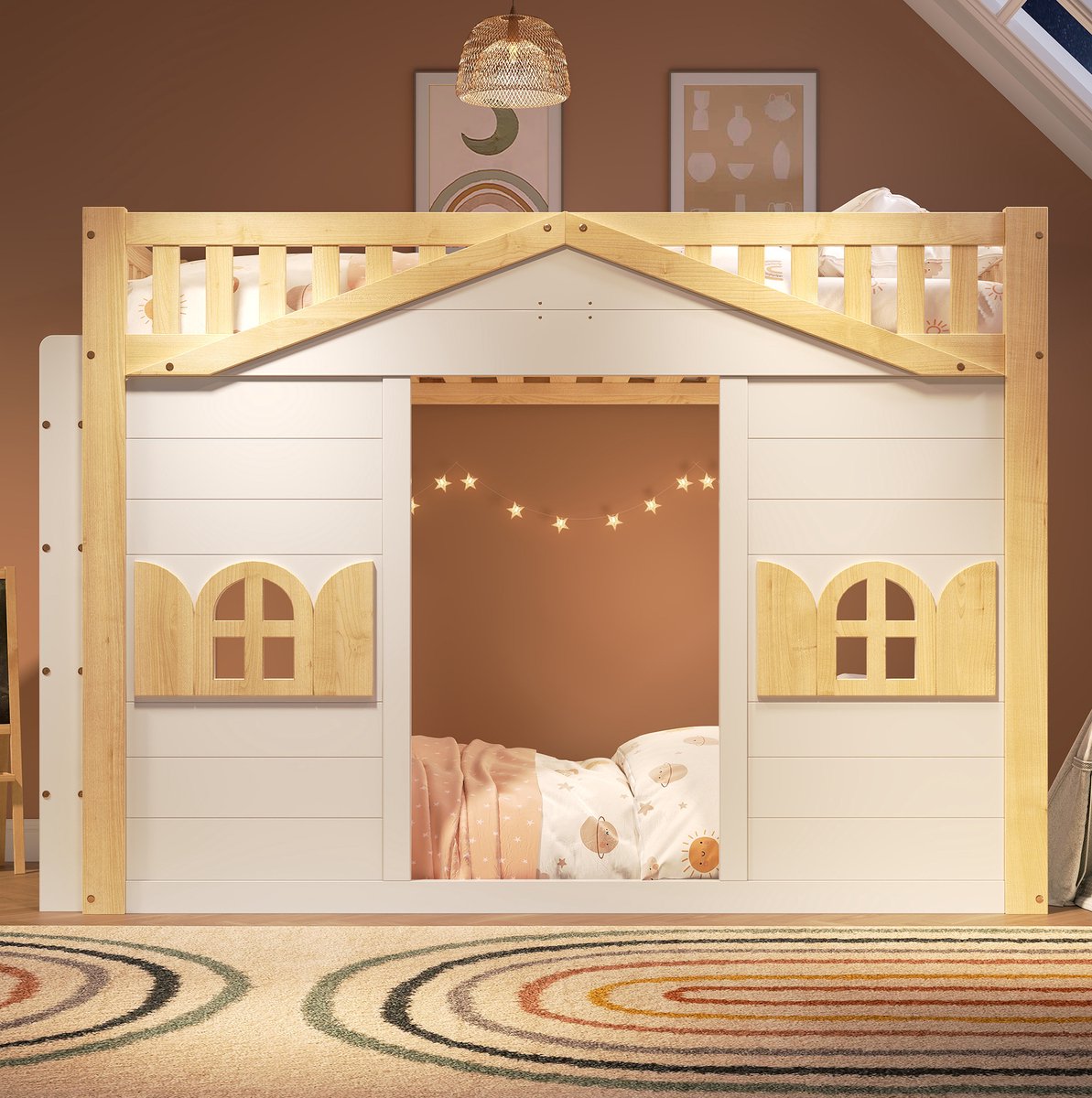 OKWISH Hoogslaper 90x200 cm - Kinderbed Met Raamvorm En Verwisselbare Ladder - Met Lattenbodem - Zonder Matras - Hout En MDF - Wit