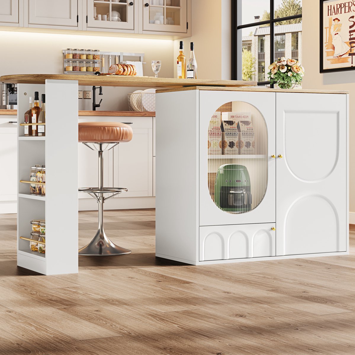 COVREO Statafel 204x39x105 cm - 360 graden draaibaar, met opbergruimte, wit