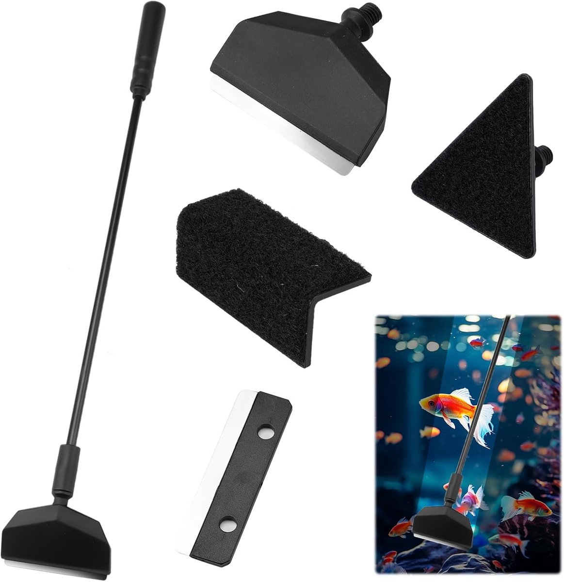 SnelShoppen - 3 In 1 Aquarium Cleaning Set - Algen Schraper, Aquarium Accessoires, Verstelbare Triangel en Rechthoekige Borstel, Duurzaam Carbon Fiber