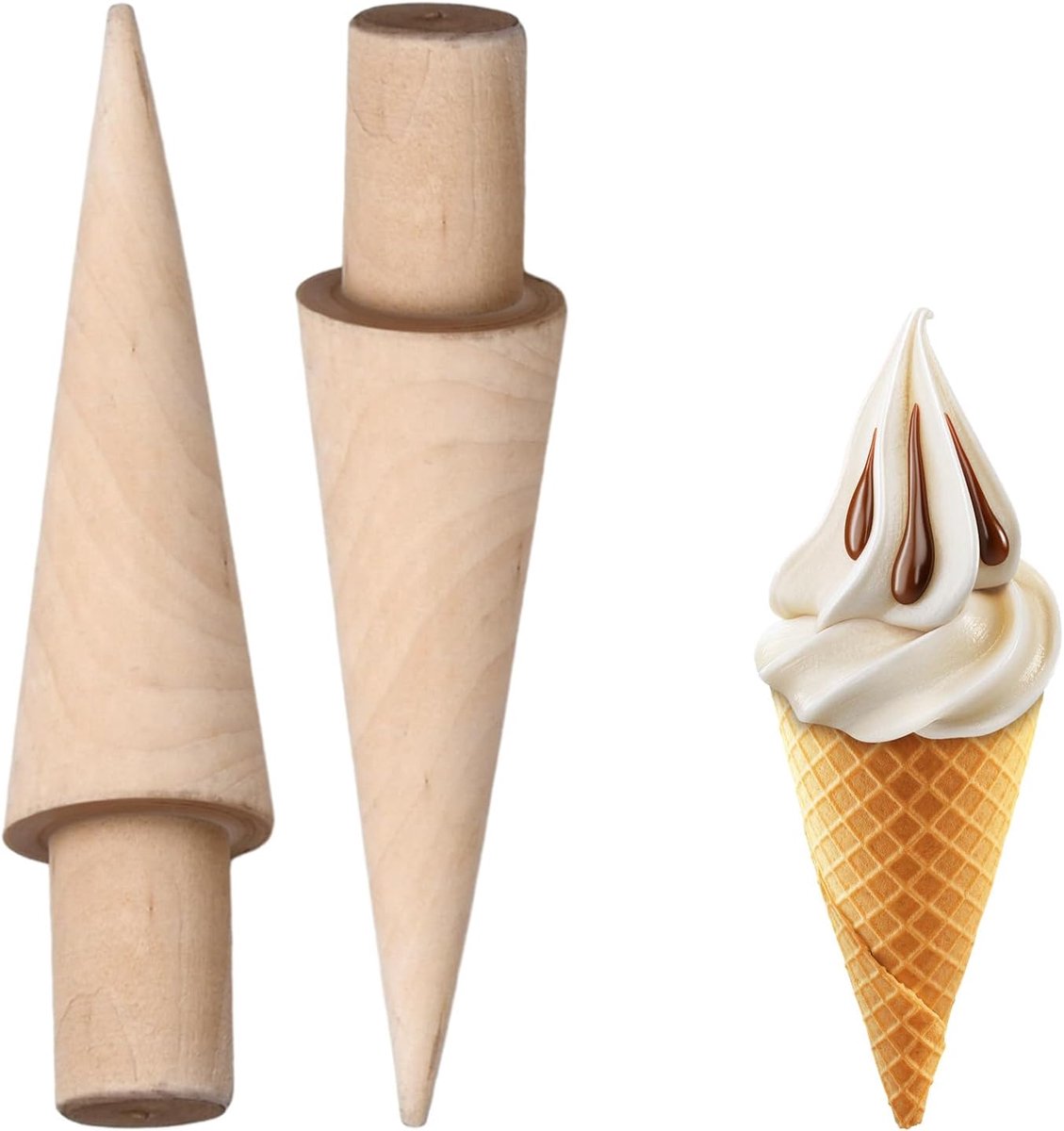 SnelShoppen - 2 Stuks Waffle Cone Rollers - Houten IJs Wafel Moulers, Perfect voor DIY Wafels en IJs Cones, 18 cm Lengte, Ideaal voor Feesten en Keuke