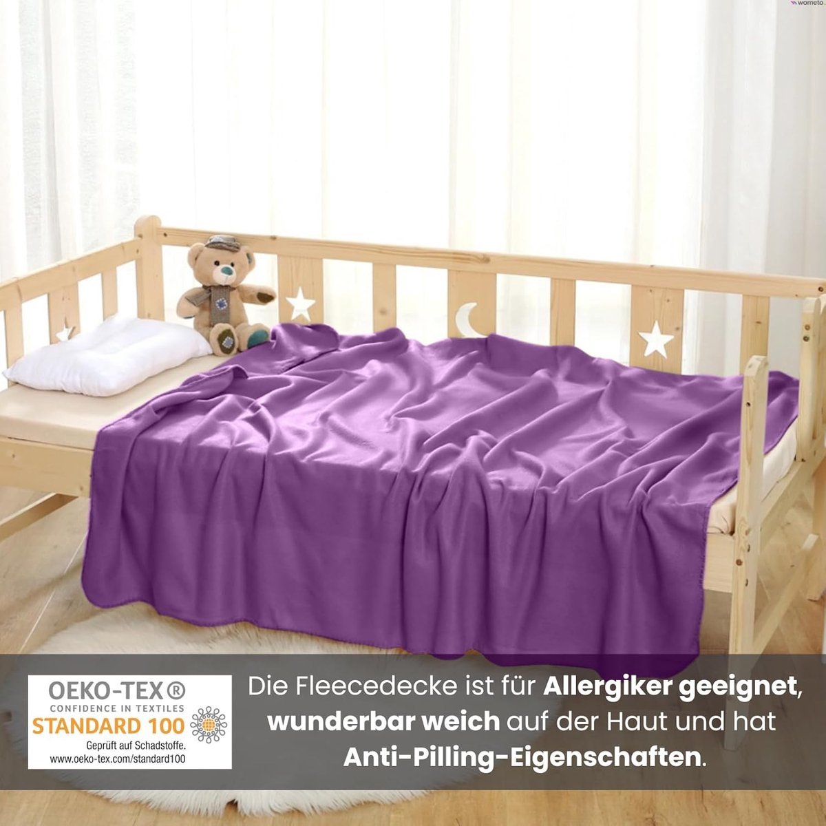 Set van 2 130 x 160 cm fleecedekens - Öko-Tex gecertificeerd - ca. 400 g zwaar - anti-pluizen - gezoomde rand - lila paars