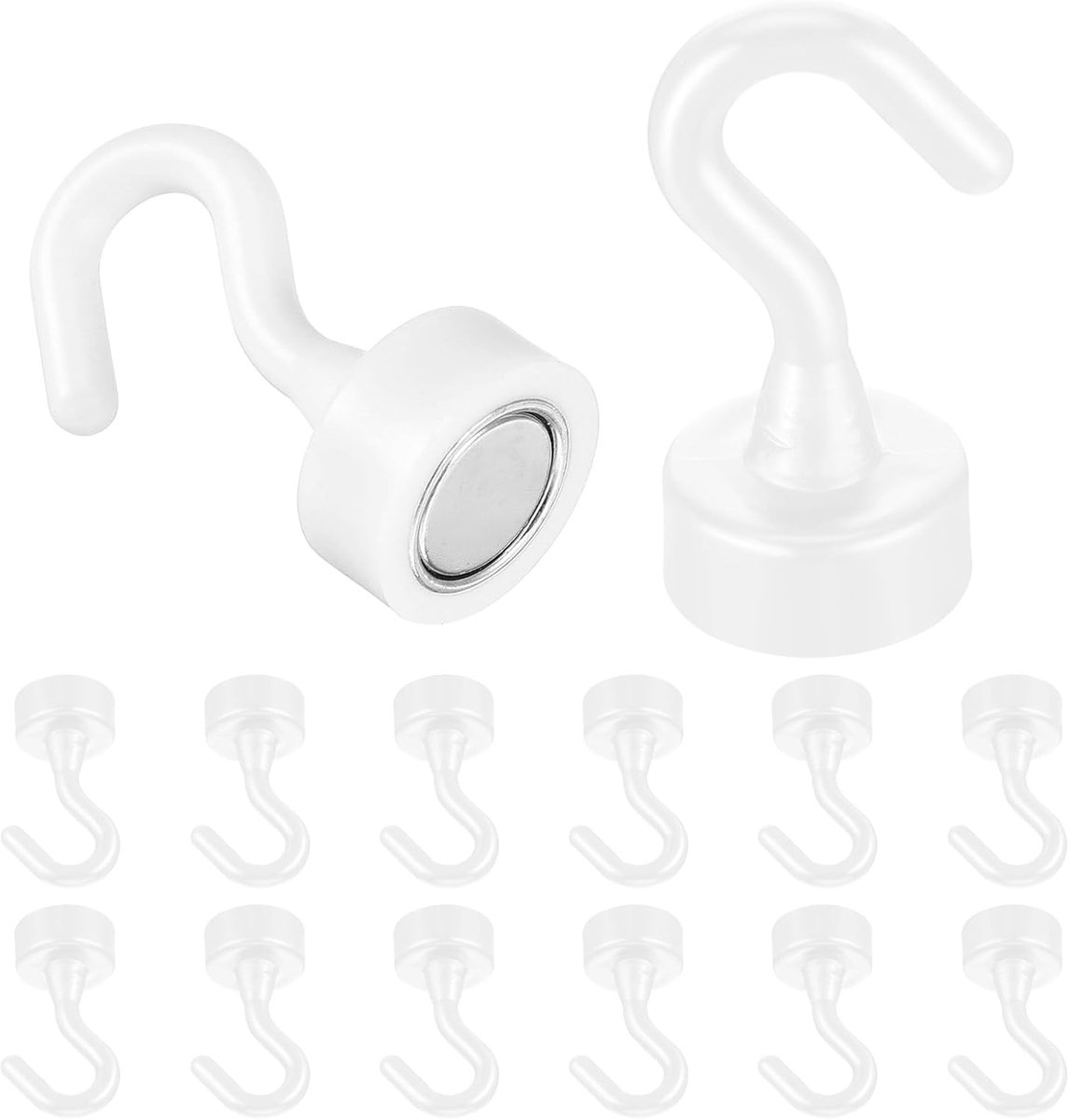 Thijox - Magneethaken 12 stuks - Extra sterke magnetische haken - Stansvrij, afdrukvrije en krasbestendige haken voor camping, kluisjes, werkplaatsinr