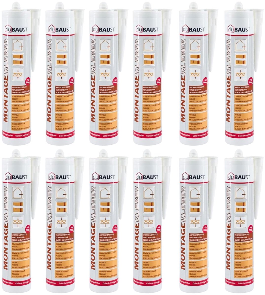 Thijox - 12x Universele Montagelijm AMK24 voor Hout, Piepschuim, Steen, Sierlijsten - Overschilderbaar Acrylaatlijm 511g Cartouche Wit - Geschikt voor
