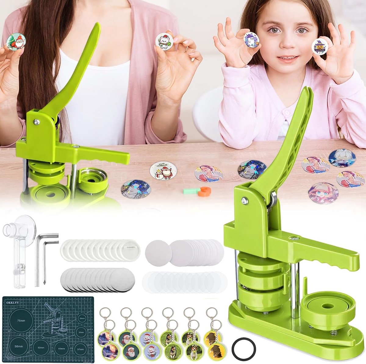 Thijox - Badge Maker Roterende Knop, Upgrade Maker voor 37 mm Badges, Doe-Het-Zelf Kit met 417 Delen voor Knoppen en Sleutelhangers, Cirkel Snijder