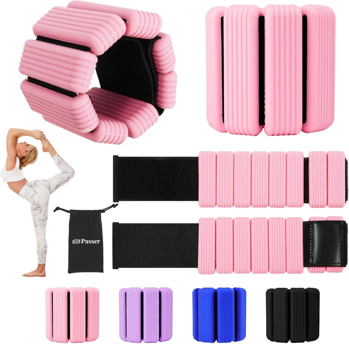 SnelShoppen - Gewichten voor Armen en Benen, Set van 2 (0.5 kg elk), Verstelbare Gewichtsbanden voor Fitness, Yoga, Pilates, Aerobics, Hiking, Zwart