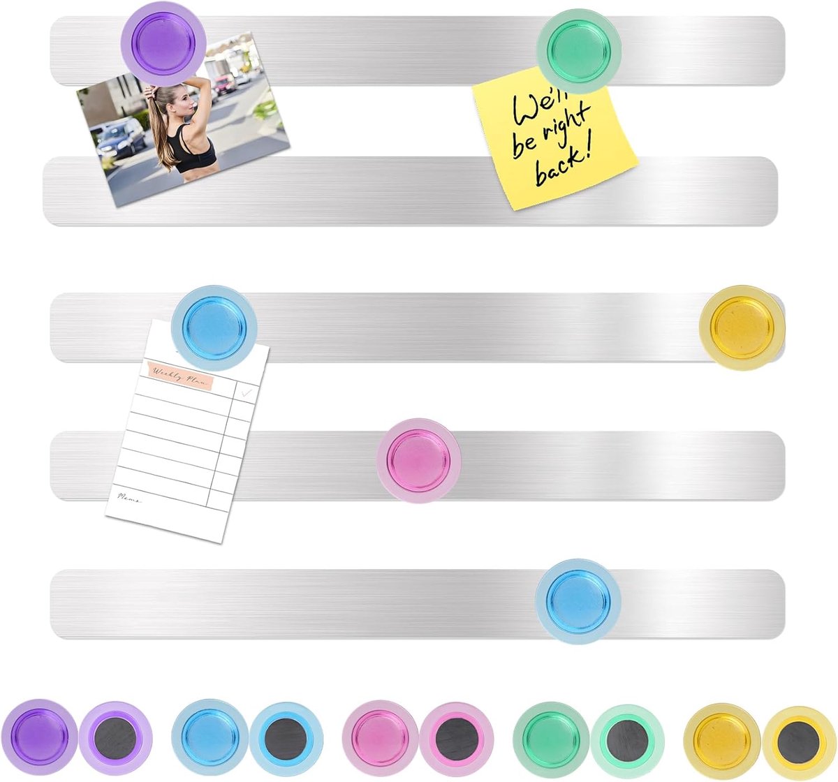 SnelShoppen - Magnetisch Bord Set van 5 Zelfklevende Magnetische Strips RVS Magnetische Muur Memo Bord Zelfklevend Magnetisch Memo Bord voor Keuken, K