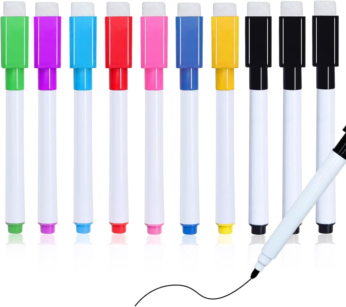 Thijox - Whiteboard Marker Set 10 Stuks Magnetische Uitwisbare Whiteboard Pennen - 8 Kleuren Geschikt voor Thuis, Kantoor en School