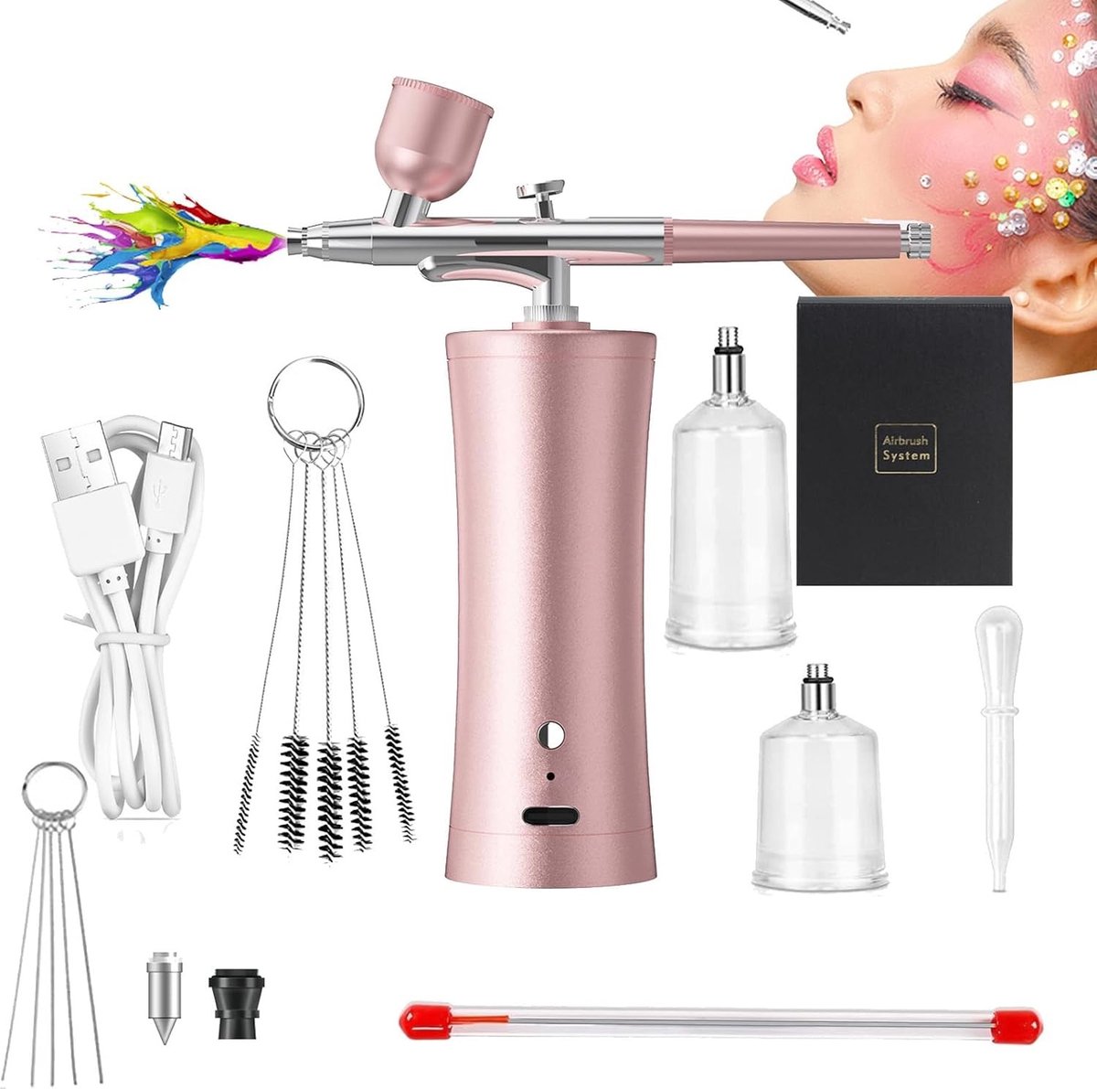 Draadloze Airbrush Kit voor Schoonheid, Oplaadbare Mini Compressor en Vernevelaar voor Water, Nano Mist Sprayer en Make-up Toepassingen