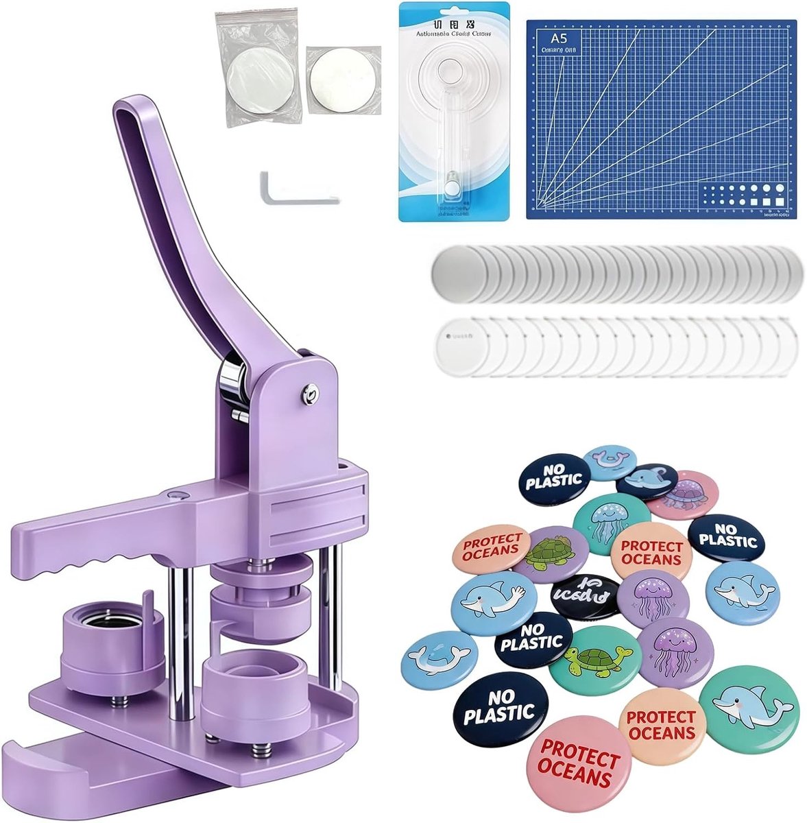 Badge Maker 58 mm, Eenvoudige DIY Buttonmachine voor Knutselaars en Kleine Ondernemers met Hoge Kwaliteit en Gebruiksvriendelijkheid