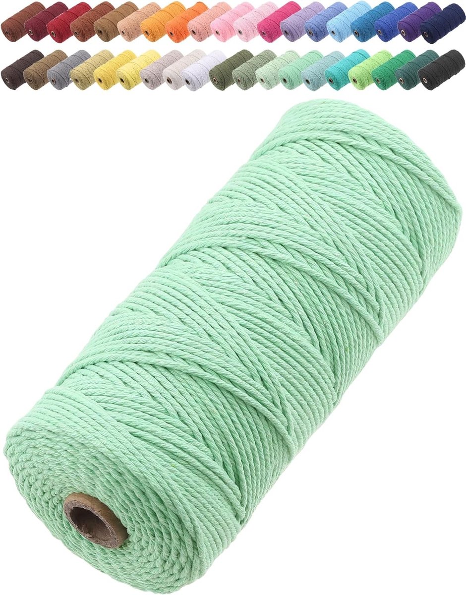 Katoenen Macramé Touw 2 mm x 205 m - Hoogwaardige, Zachte en Sterke Draad voor Macramé Projecten en Ambachten