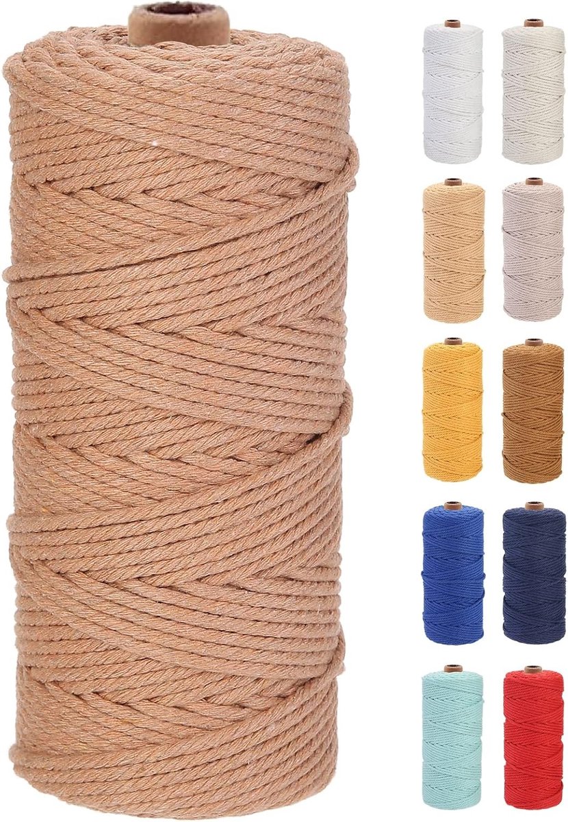 Premium Katoenen Macramé Touw 3mm x 100m, Zacht en Sterk, Ideaal voor Macramé Projecten en Creatieve Ambachten