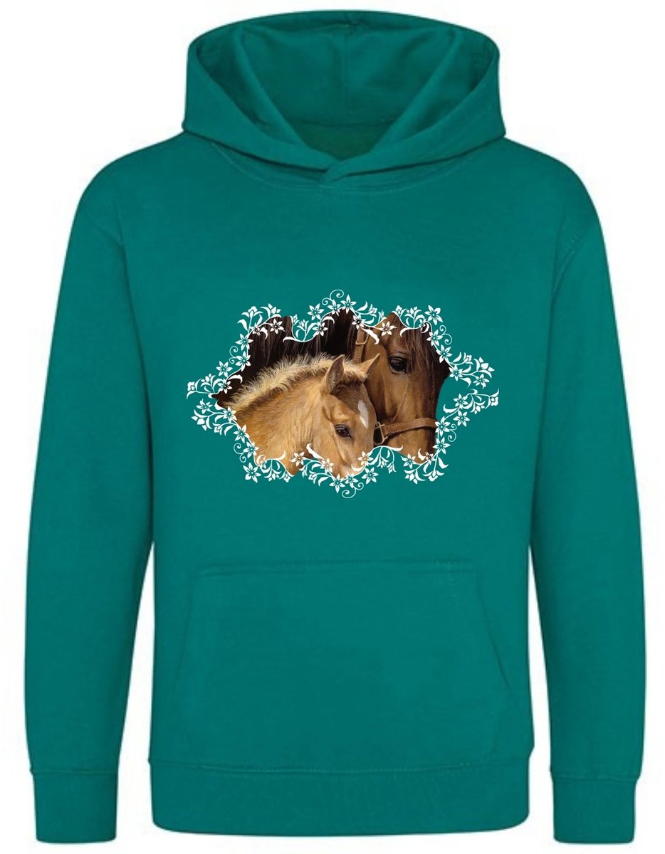 Meisjes hoodie met paard en veulen Jade - Groen - 170/176