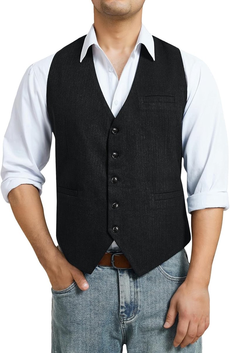 Heren Haringbone Tweed Vest van Wol voor Formele en Casual Gelegenheden - V-Hals, Één Maat, Bruin, Stijlvol en Comfortabel