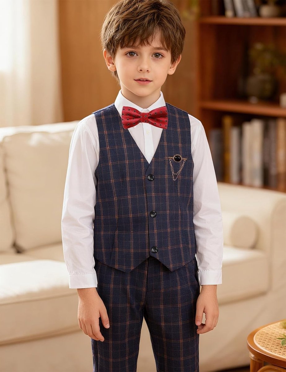 Stijlvol 4-delig kostuumset voor jongens, inclusief vest, shirt, broek en strik, voor bruiloften en speciale gelegenheden, 6-14 jaar