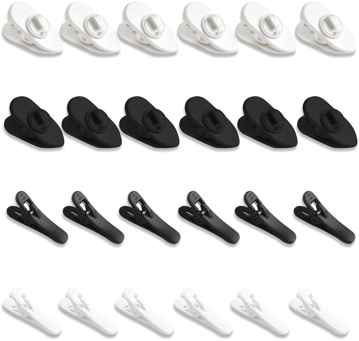 SnelShoppen - 24 Stuks Kabelclips voor Hoofdtelefoon | Plastic Klemmen voor Oordopjes, Microfoon, Kleding - Zwart en Wit, Korte en Lange Clips voor Ka
